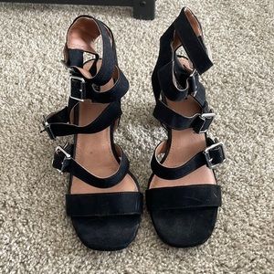 Topshop Black Suede Buckle Stappy Heel Sandals Size 40